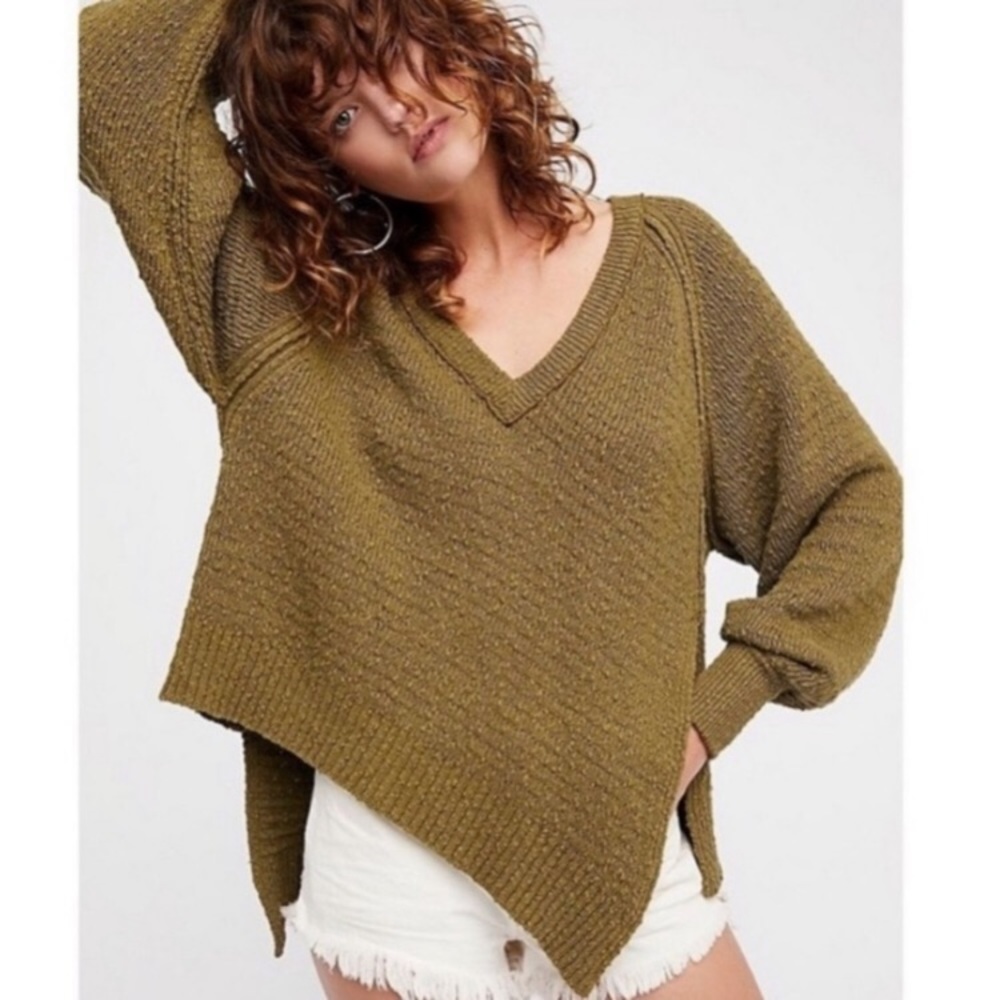 Free People Moss West Coast V-neck Sweater